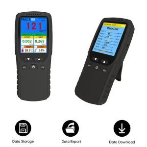 Rechargeable Portable Air Quality Monitor with Data Storage PM2.5 PM1.0 PM10 HCHO TVOC Dust Detector