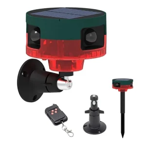 Recordable Solar Powered Alarm Infrared Human Sensing Alert Light Remote Control Wildlife Bird Deterrent Outdoor Use for Farm