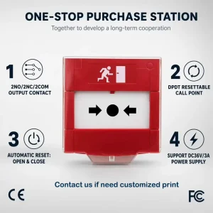 Red Emergency Call Point Resettable Fire Alarm Switch Door Release Button Urgent Press Switch Access Control Security CE FCC