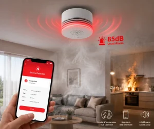 SM200 Smart Home Smoke Detector Wi Fi ABS Material Tuya Smart App Control Voice Control 50 100m Detection Range