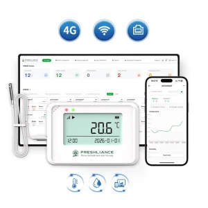 SMS App Alarm 4G WiFi Temperature Humidity Data Logger with External Probe