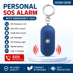 SOS Portable Personal Alarm with GPS Location, Emergency Call, 130dB Rechargeable Safety Keychain for Women and Elderly