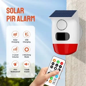 Security Wireless Solar Alarm with Flash Lamp Outdoor Waterproof for Home Garden Farm Courtyard PIR Motion Sensor Alarm OEM