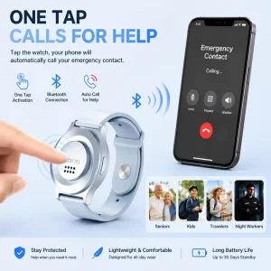 Senior Smartwatch SOS Emergency Alert Wristband with Fall Detection and Vibration Alarm for iOS and Android