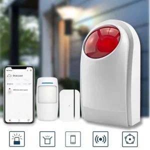 Siren Alarm with Door Sensor PIR Motion Detector Kit Wi Fi Enabled ABS Material App Remote Control for Home Warehouse Security