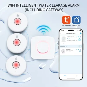 Smart Gateway WiFi Flood Sensor Water Leakage Alarm with Tuya App Notification for Home Kitchen Water Leak Detector