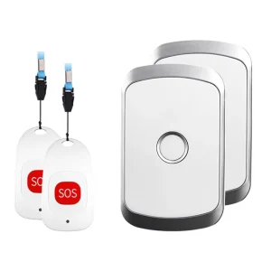 Smart Home Wireless Doorbell and Elderly Emergency Alarm with EU Plug, 80m Range, 2 Receivers and 2 Call Buttons
