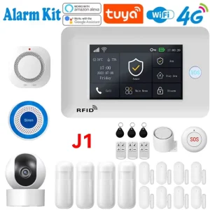 Smart Life Touchscreen Alarm System for Home WIFI 4G GSM Security Host PIR Motion Sensor 10m Detection ABS Material Tuya Smart