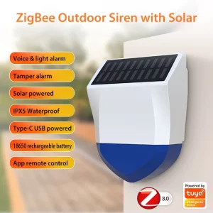 Smart Outdoor Solar-Powered Alarm with Sound and Light Alarm Waterproof with Zigbee WiFi Matter Version for Home Factory Farm