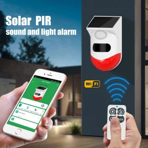 Smart Outdoor Wifi Led Solar Strobe Alarm Light With Motion Sensor Detector 120db Sound Security Siren for Farm Barn Garden
