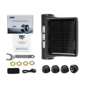 Smart TPMS Car Tire Pressure Alarm Monitor with 4 Sensors Solar Display and Temperature Warning