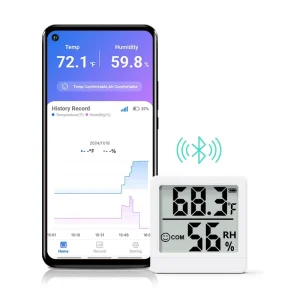Smart Wireless Bluetooth Digital Humidity Thermometer with 328ft Range & Alarm for Home Indoor Nursery Monitoring