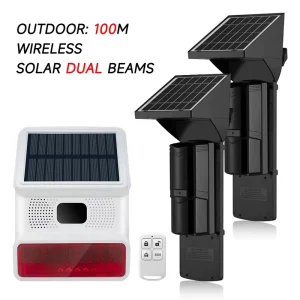 Solar Alarm Light with Motion Sensor and Siren, Dual-Beam Infrared Through-Beam Sensor