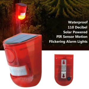 Solar Alarm Motion Sensor Outdoor Waterproof IP65 Infrared Siren Light 129dB Anti-theft Strobe Warning for Yard Patio