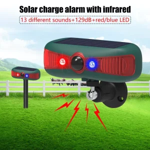 Solar Alarm with Motion Sensor and Ultrasonic for Home Farm Villa Yard Wireless Siren Light Alarm with 13 Built in Sounds