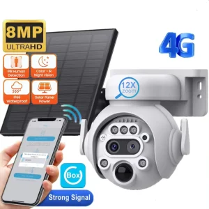 Solar Charge 8MP HD IP 4G PTZ Dual Lens 12X Zoom Outdoor Waterproof Security CCTV WIFI Surveillance Camera