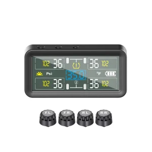 Solar-Charged Tire Pressure Monitor with 4 Sensors, Alarm Modes, Color LCD Display and 0-144 PSI Range for RV, Trailer, Truck and SUV