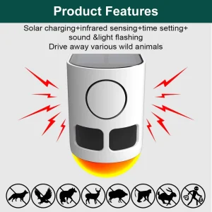 Solar Charging Garden Light with Motion Sensor Alarm Home Security Flashing Light & Sound Noise Maker for Pet Stop Barking