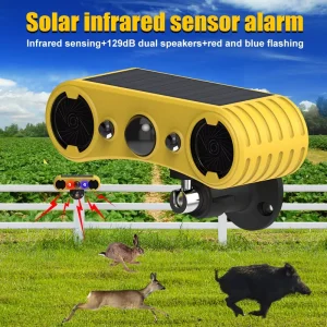 Solar Motion Sensor Alarm Outdoor Motion Sensor Alarm 13 Sound Loud Noise Maker 4 Modes Red&Blue Motion Activated Strobe Light