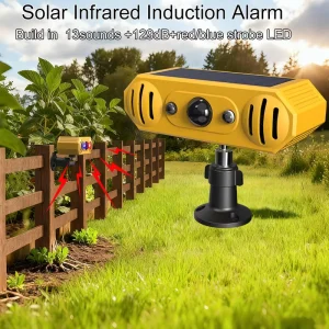 Solar Outdoor Motion Sensor Alarm With 13 Sound Detector Strobe Light 4 Modes Animal Deterrent Alarm Mount Fence for Yard
