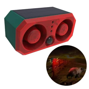 Solar Power Outdoor Motion Sensor Alarm Dog Barking Sound with 110db Noise Emitters 12 LED Solar Strobe Light for Home Security
