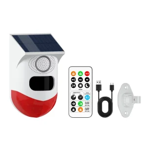 Solar Powered Infrared Motion Sensor Detector Alarm Outdoor 120dB Solar Strobe Light Sound Alarm With Remote Security System
