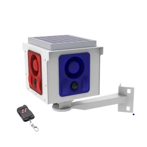 Solar Powered Outdoor PIR Motion Detection Security Alarm with Remote Control Loud 4-Speaker Drive-Away Alarm