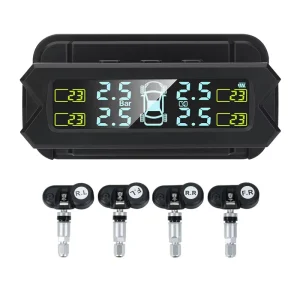 Solar-Powered TPMS for 4-Wheel Cars with External or Internal Sensors and Automatic Alarm