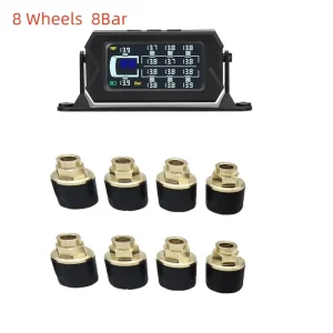 Solar TPMS External for 8 Wheel Truck RV 3.2 Inch HD Display 180° Adjustable Real Time Pressure Alarm for Car Tpms