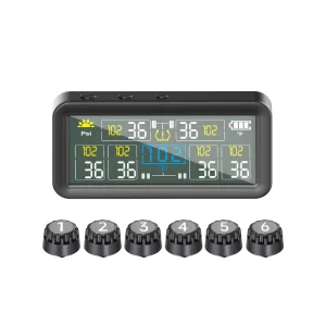 Solar TPMS for RV Trailer with 6 Sensors 4-inch Display Auto Backlight Real-Time Alarm