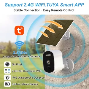 Solar WiFi Battery Security Camera Outdoor Wireless 3MP Low Power IP66 Waterproof TUYA Smart Home Camera with Solar Panel