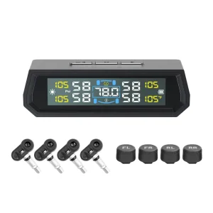Solar Wireless Tire Pressure Monitoring System with 4 Sensors and Automatic Alarm