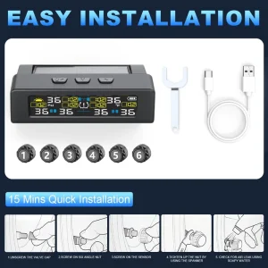 Solar and USB TPMS Car Safety Alarm with 6 Sensors for RV, Truck and SUV