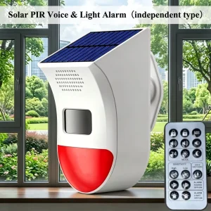 Solar powered Audio-visual Alarm with Infrared Motion Sensor and 15 Voice Broadcast Function for Anti-theft Warnings