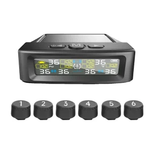 T12 Solar-Powered Car Tire Pressure Alarm Digital Display with 6 Waterproof External Sensors Temperature Warning