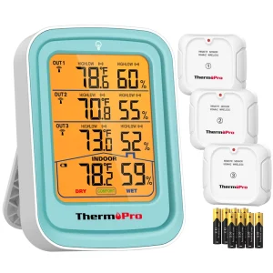 TP220B Wireless Indoor and Outdoor Thermometer Hygrometer with 500ft Range and 3 Remote Sensors