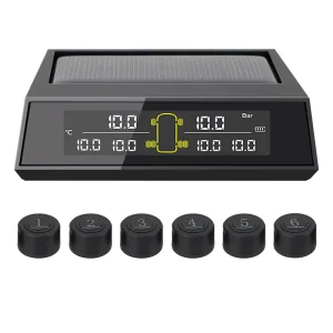 TPMS with 6 Sensors, Solar Power, LCD Color Screen, and 0-8 Bar Tire Pressure Range