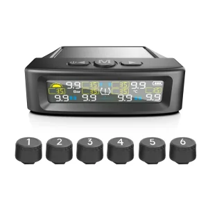 Tire Pressure Monitoring Automatic Safety Alarm System Solar Tire Temperature Monitoring Truck RV TPMS 6 Sensor