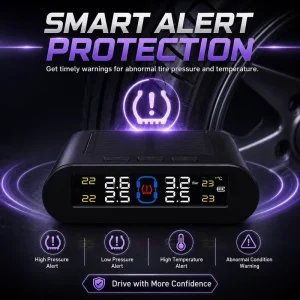 Tire Pressure Monitoring System Solar Display with 4 Internal Sensors Up to 6.8 Bar for Cars SUVs and Vans