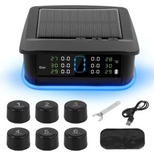 Truck TPMS Solar USB Dual Charge 6 Wheels Tire Pressure Monitor with Leak High Low Temp Alarm 100% Copper Core 0 87psi Durable