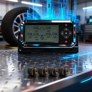 Truck TPMS with 4 External Sensors, Digital LCD Display, and Tire Temperature Monitor