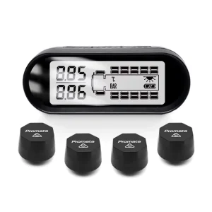 Truck Tire Pressure Monitoring System Solar Wireless TPMS with 4 External Sensors LCD Display Real-Time Digital Alarm