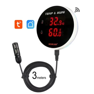 Tuya 2.4G WIFI Temperature Humidity Sensor Alarm 3m Probe APP Remote Monitor Calibration Greenhouse Smart Home ABS Material
