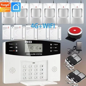 Tuya Smart Multilingual LCD WIFI 4G GSM Door Sensor Motion Detection Barking Alarm Anti Theft Wireless Alarm System Home