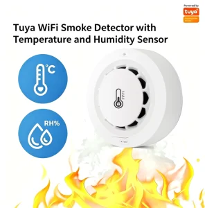 Tuya Smart Smoke Detector with Temperature and Humidity Sensor Smoke Alarm Sensor Wireless AAA Battery 80dB Alarm for Home Hotel