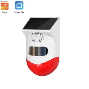 Tuya Smart Wifi Infrared Motion Detector Solar Outdoor Pir Wireless Strobe Siren Detector Sound Alarm Waterproof Remote Control