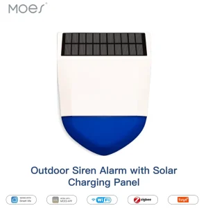 Tuya Smart Wifi or Zigbee Sound Light Siren Alarm Solar Energy Outdoor IPX5 Waterproof Tamper Alarm With Rechargeable Battery