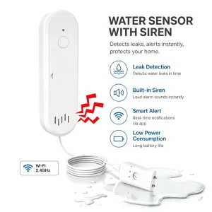 Tuya WiFi Smart Water Leakage Detector Flood Detector with 80db Alarm Siren Real time Notification for Home Security