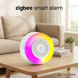 Tuya Zigbee Smart Home Voice Alarm Talking Siren Door Motion Smoke Gas Leak Sensor Custom Alert 105dB Loud Plug In US Plug White