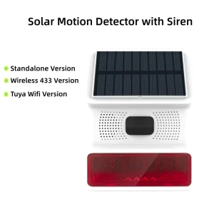 Type C Charge Backup IP65 WeatherProof Solar Motion Detector with Loud Sound Siren for Wireless Alarm System